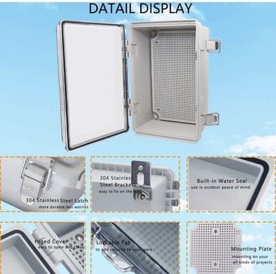 IP67 Waterproof Junction Box ABS Plastic Electrical Enclosure 11.5x7.5x5.1 Gray - Thumbnail 3