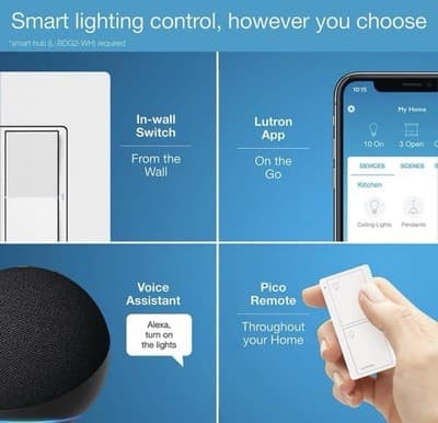 Lutron Caseta Smart Switch DVRF-5NS-LA Light Almond Diva Smart Switch 5A - Thumbnail 5