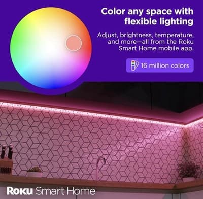 Roku Smart LED Light Strip 16.4 ft Multicolor App Control Wi-Fi Music Sync - Thumbnail 2