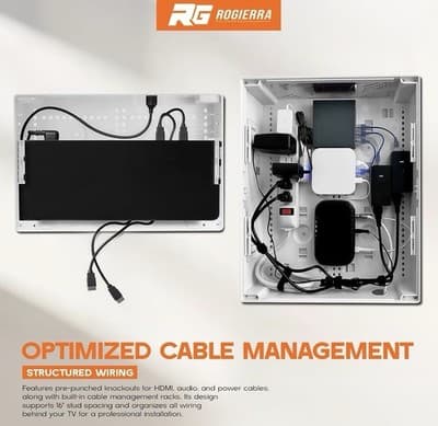 Rogierra 9-Inch In-Wall Media Box Recessed TV Cable Management Kit White - Thumbnail 4