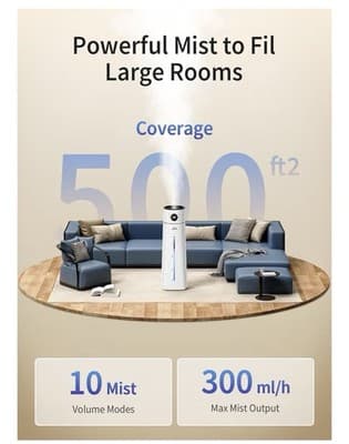 JRD 8L Large Room Humidifier 2.1Gal Ultrasonic Cool Mist AI Mode Remote Control - Thumbnail 13