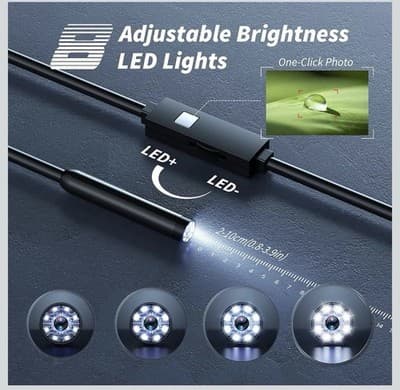 Endoscope Camera 1920p HD 32.8ft Borescope 8 LED IP67 Waterproof iOS Android - Thumbnail 4