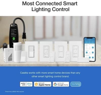 Lutron Caseta Smart Switch DVRF-5NS-LA Light Almond Diva Smart Switch 5A - Thumbnail 2