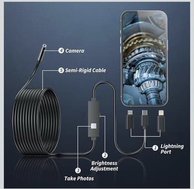 Endoscope Camera 1920p HD 32.8ft Borescope 8 LED IP67 Waterproof iOS Android - Thumbnail 2