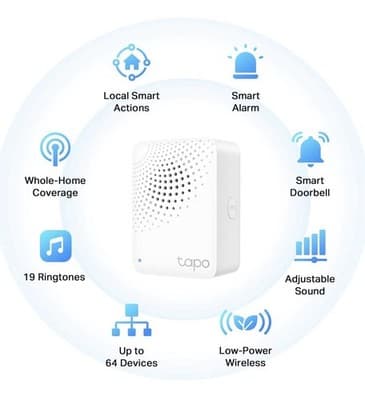 TP-Link Tapo H100 Smart Hub Built In Chime Connects 64 Devices Sub-1G 2.4GHz - Thumbnail 3