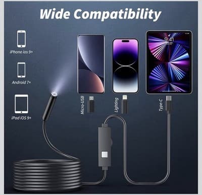 Endoscope Camera 1920p HD 32.8ft Borescope 8 LED IP67 Waterproof iOS Android - Thumbnail 6