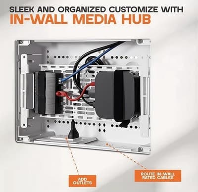Rogierra 9-Inch In-Wall Media Box Recessed TV Cable Management Kit White - Thumbnail 3