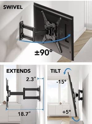 Pipishell PIMF11 Full Motion TV Wall Mount For 26-60 Inch TVs Up To 77lbs VESA - Thumbnail 5