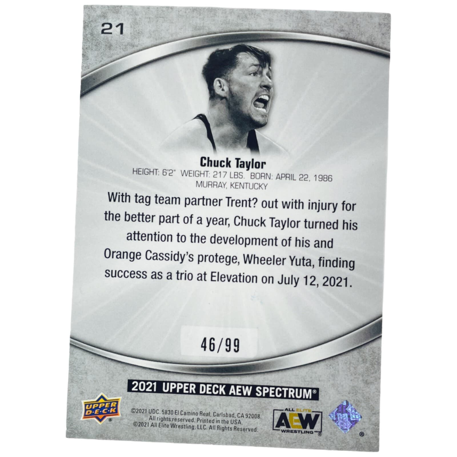 2021 Upper Deck AEW Spectrum CHUCK TAYLOR Dark Parallel #/99 Wrestling Card #21 - Thumbnail 4