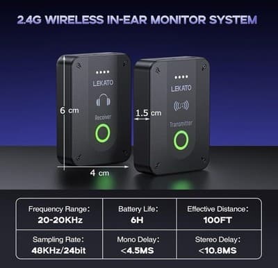LEKATO Wireless in Ear Monitor System MS-02, Upgraded 2.4G Stereo IEM System Low - Thumbnail 6