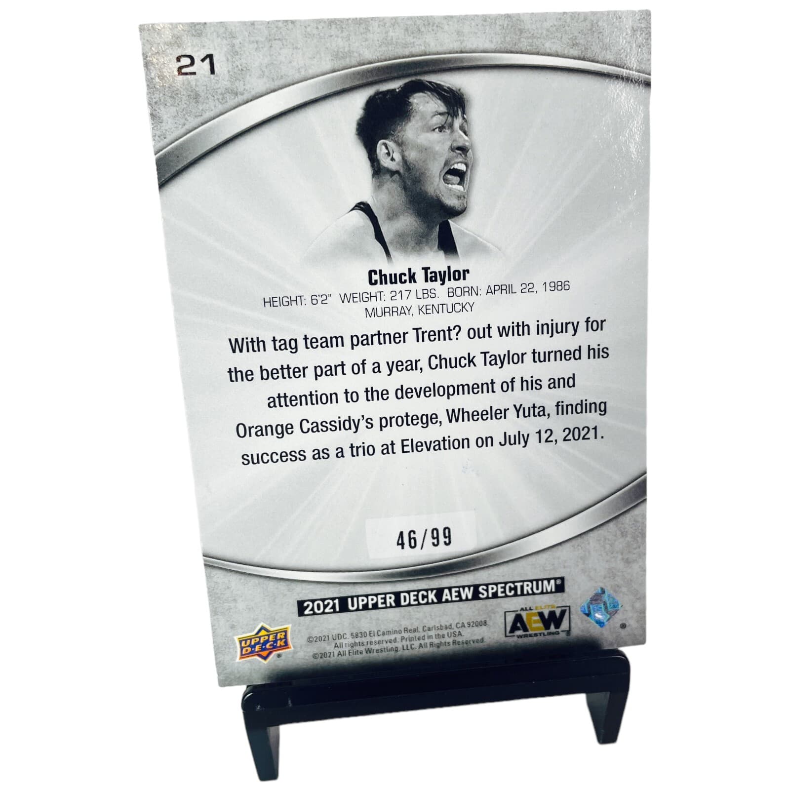 2021 Upper Deck AEW Spectrum CHUCK TAYLOR Dark Parallel #/99 Wrestling Card #21 - Thumbnail 2