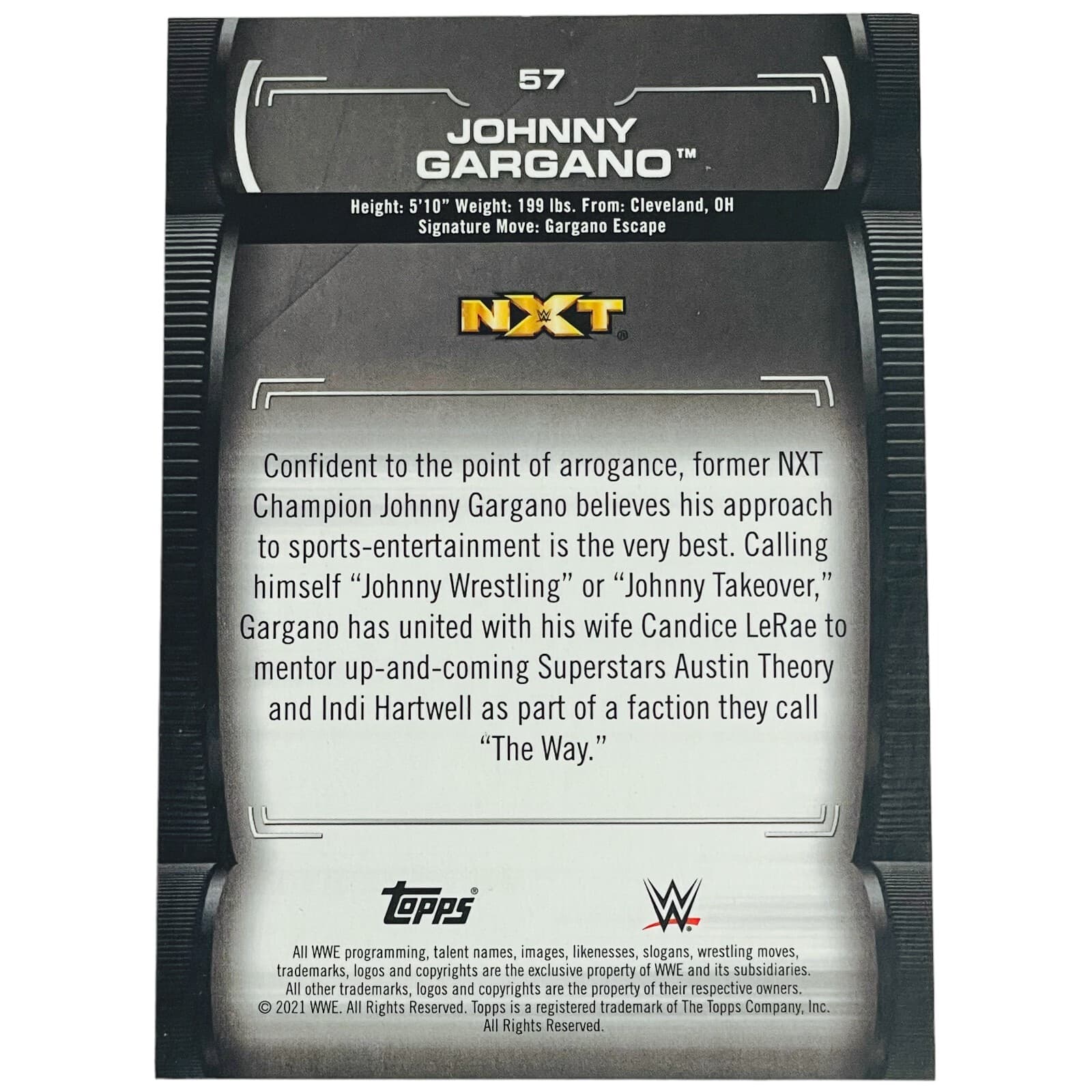 2021 Topps Undisputed WWE Johnny Gargano #57 Base Wrestling Card 55pt NXT - Thumbnail 7
