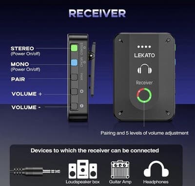 LEKATO Wireless in Ear Monitor System MS-02, Upgraded 2.4G Stereo IEM System Low - Thumbnail 7