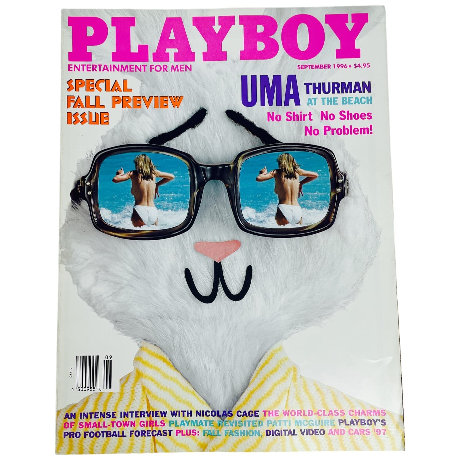 Uma Thurman Nicolas Cage Playboy Magazine Sept 1996 Janeane Garofalo Football - Image 1