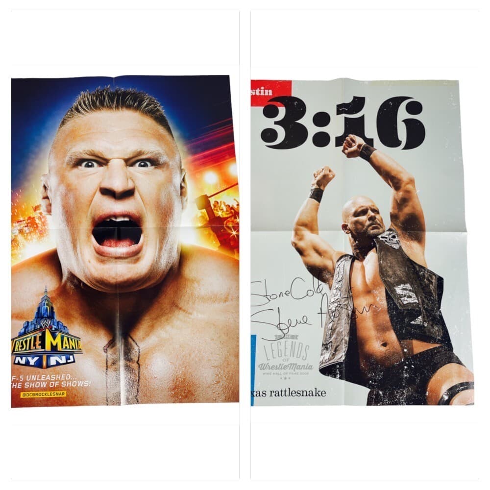 WWE Steve Austin Brock Lesnar Double Side Poster Wrestling Magazine WrestleMania - Thumbnail 4