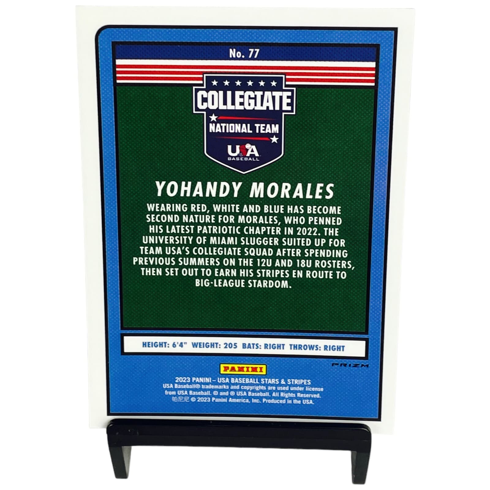 2023 Panini USA Baseball Yohandy Morales Silver Prizm Collegiate National #77 - Thumbnail 4