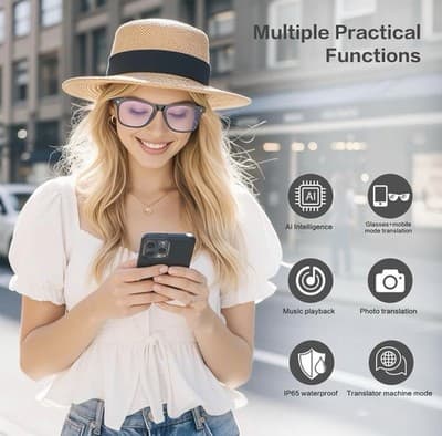 EarlySincere AI Smart Glasses 164 Languages Bluetooth 6.0 Blue Light Block W100 - Thumbnail 9