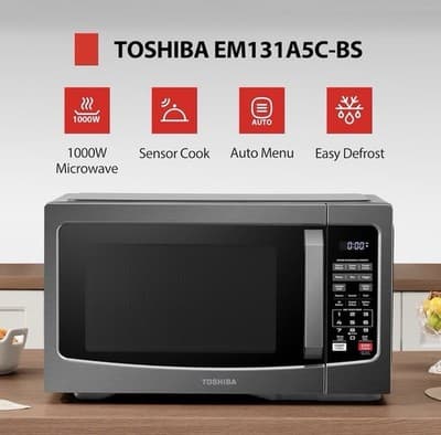 Toshiba EM131A5C-BS 1.2 Cu. Ft. 1100W Microwave Oven Black Stainless Steel - Thumbnail 4
