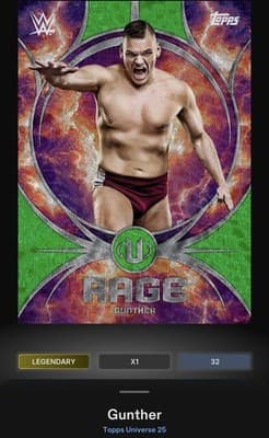 Topps Slam WWE Universe 26 Gunther Legendary Green Electric Rage #/99 DIGITAL - Thumbnail 3