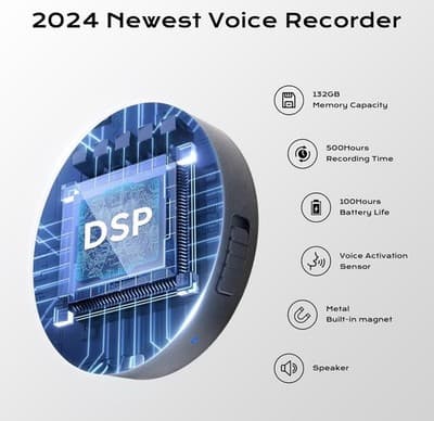 Magnetic Voice Activated Spy Recorder 128Gb 70 Hr Battery Auto Noise Reduction - Thumbnail 2