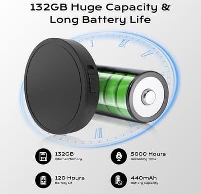 Magnetic Voice Activated Spy Recorder 128Gb 70 Hr Battery Auto Noise Reduction - Thumbnail 3
