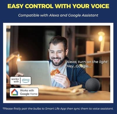Lightinginside E12 Smart Light Bulb 60W Alexa Google SmartLife No Hub Required - Thumbnail 4