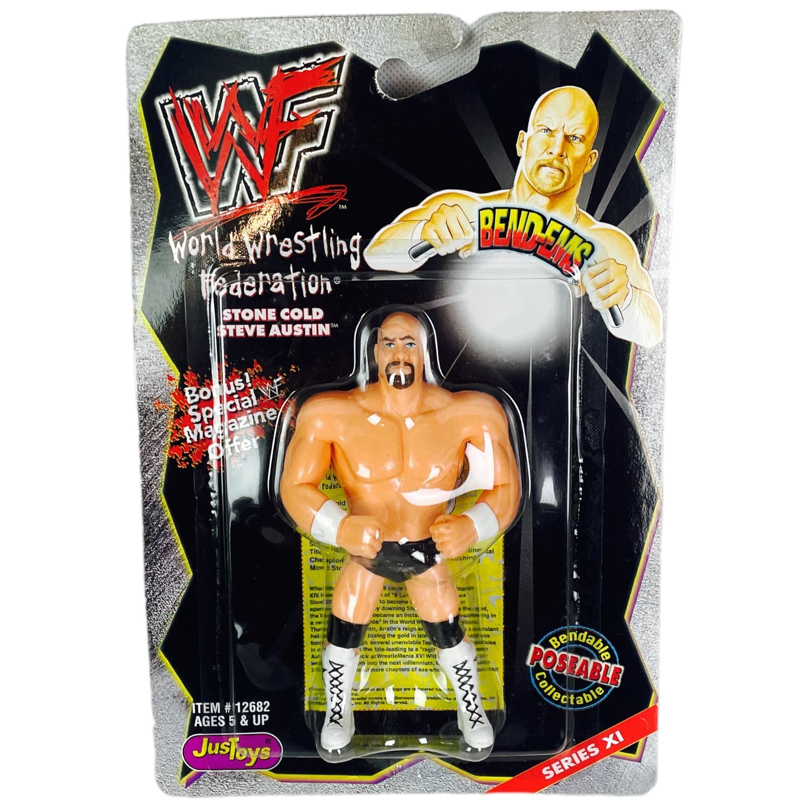 WWE WWF Bend EMs Series 11 Stone Cold Steve Austin 6" JusToys Figure 1999 - Image 1