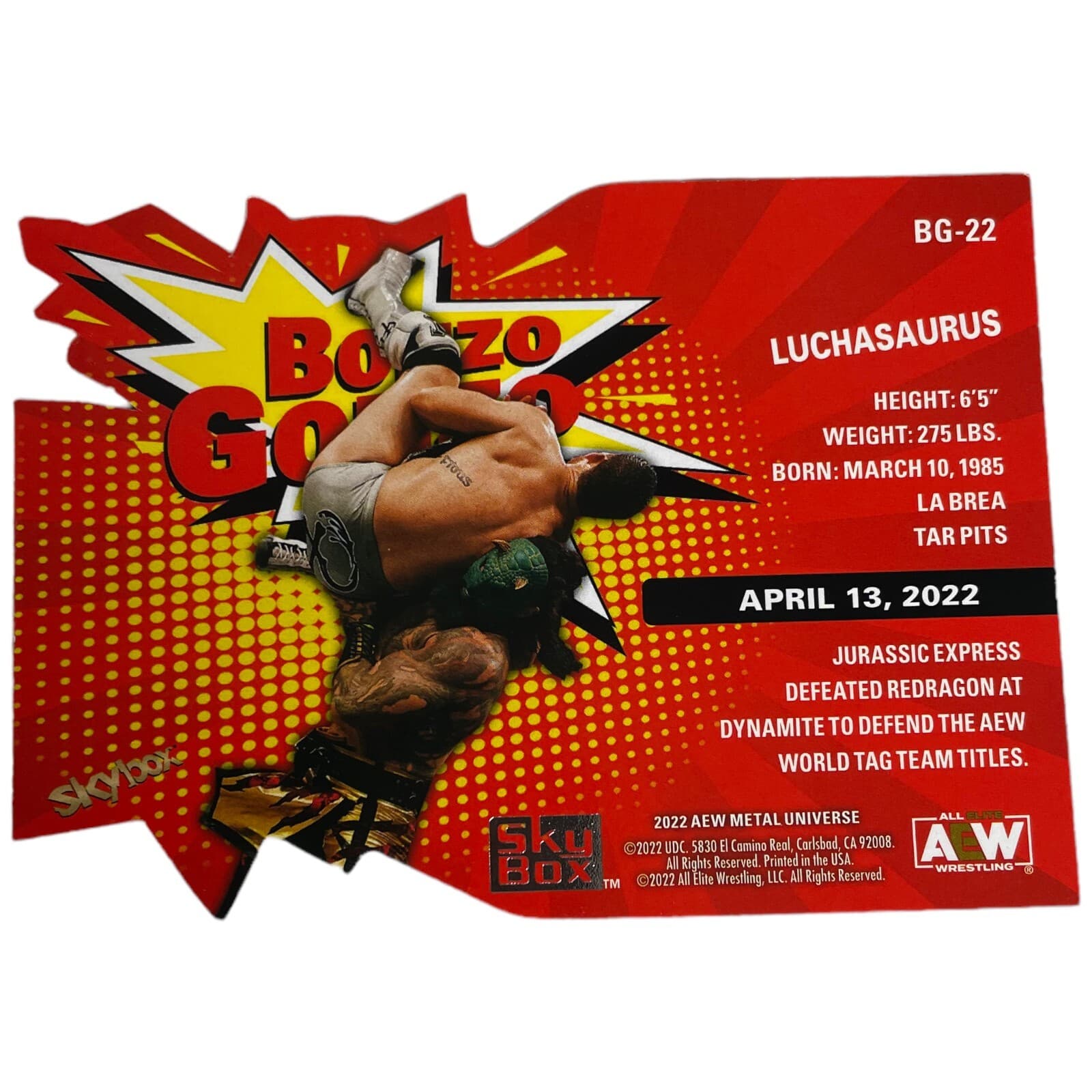 2022 SkyBox AEW Metal Universe Bonzo Gonzo LUCHASAURUS Die Cut Insert Wrestling - Thumbnail 7