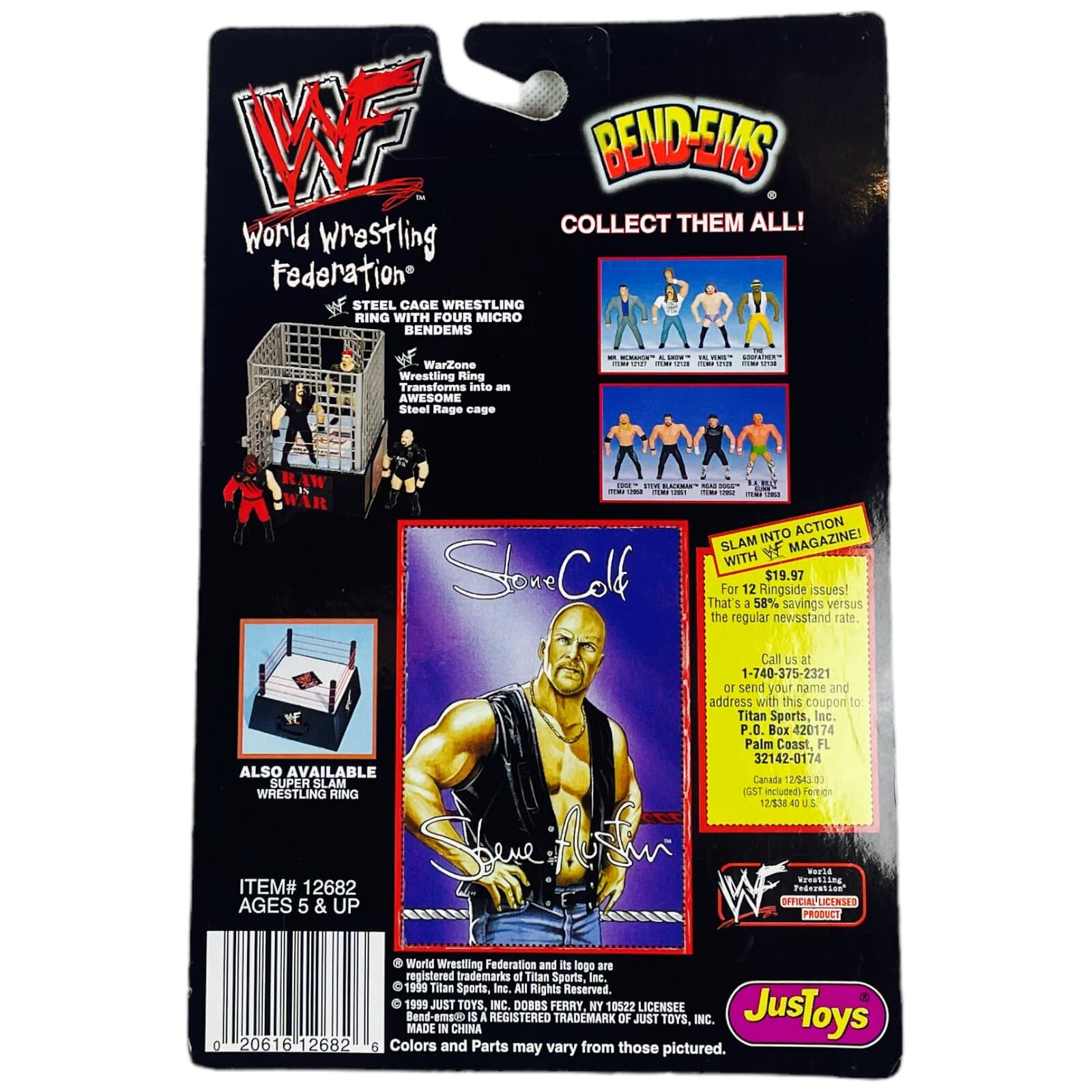 WWE WWF Bend EMs Series 11 Stone Cold Steve Austin 6" JusToys Figure 1999 - Thumbnail 2