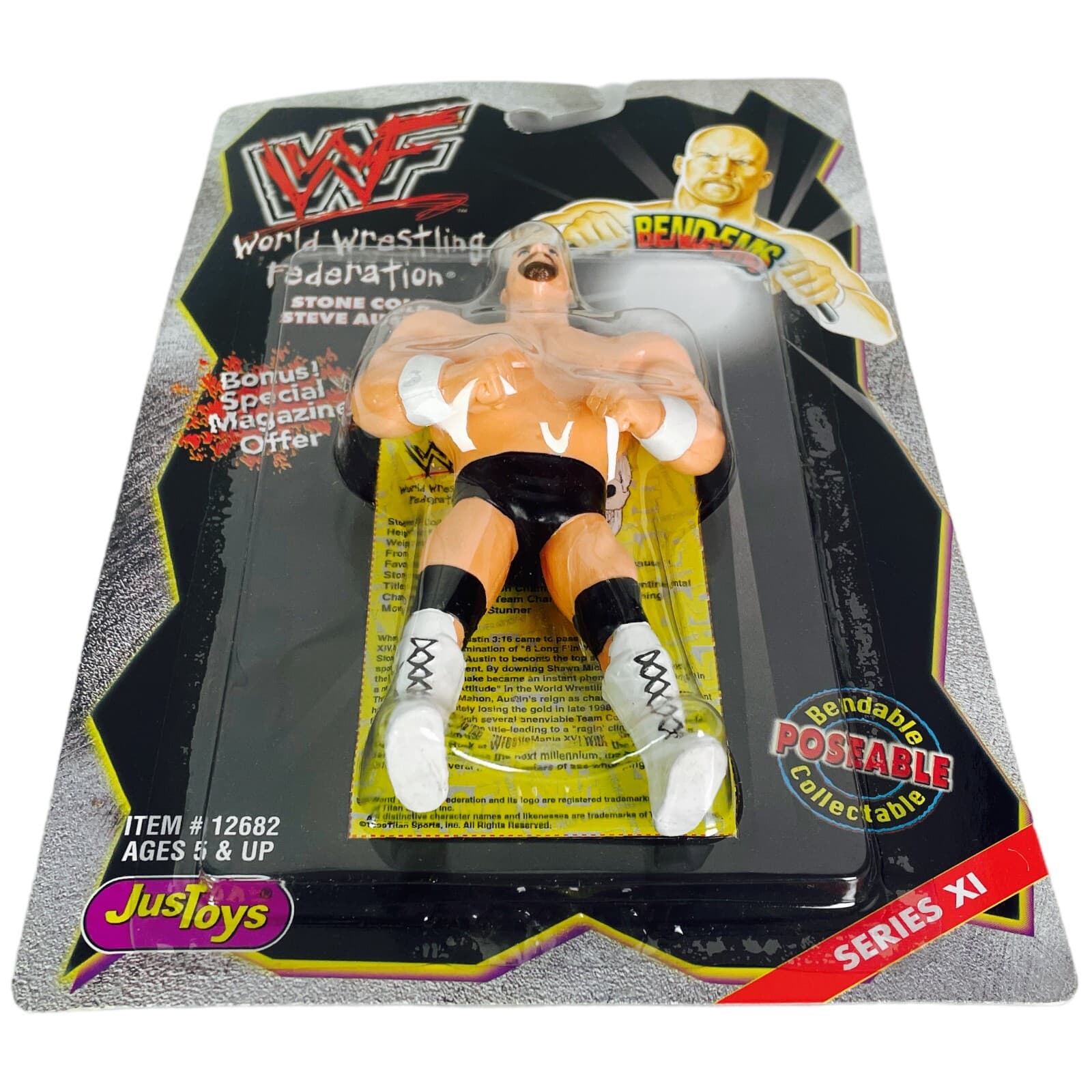 WWE WWF Bend EMs Series 11 Stone Cold Steve Austin 6" JusToys Figure 1999 - Thumbnail 10