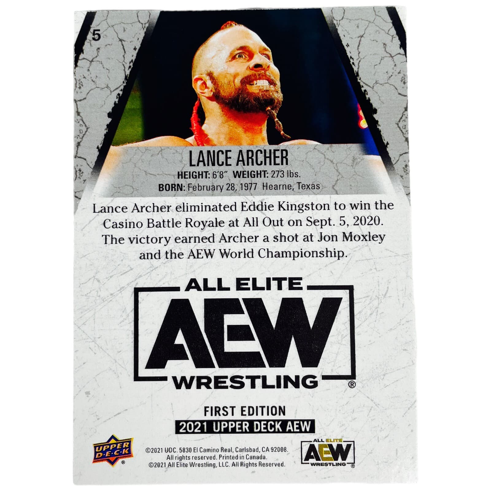 2021 Upper Deck AEW Yellow Parallel Lance Archer Unrivaled Exclusive Wrestling - Thumbnail 2