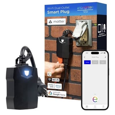 Enbrighten WiFi Outdoor Dual Outlet Smart Plug Matter Enabled Weatherproof - Image 1