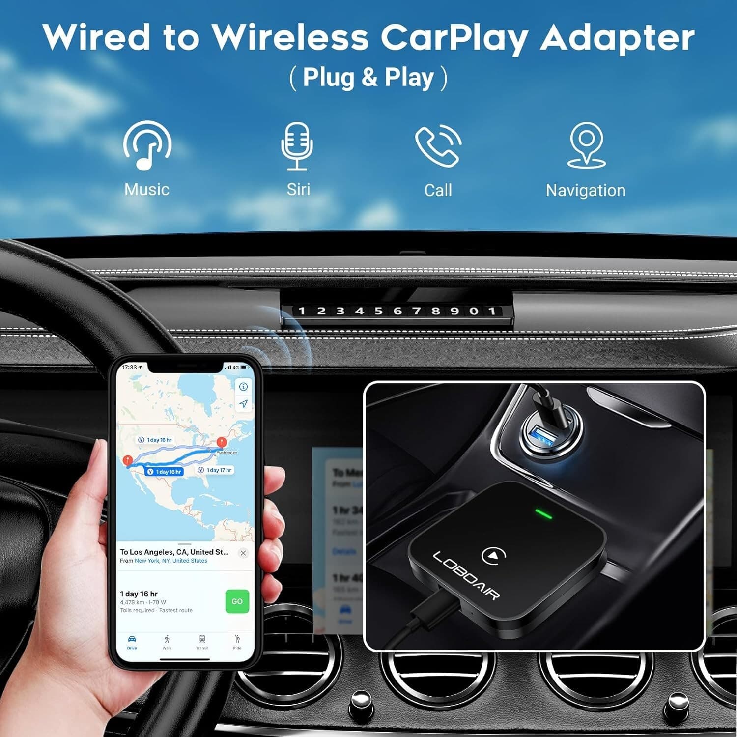 Wireless CarPlay Adapter Automatic Convert Wired Cars Apple Android Hands Free - Thumbnail 11