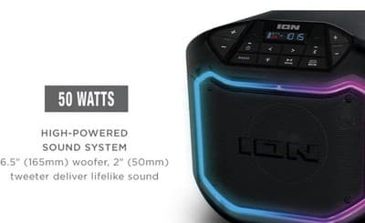 ION Game Day Party Bluetooth Speaker Portable LED Lights Black iPA127 - Thumbnail 8
