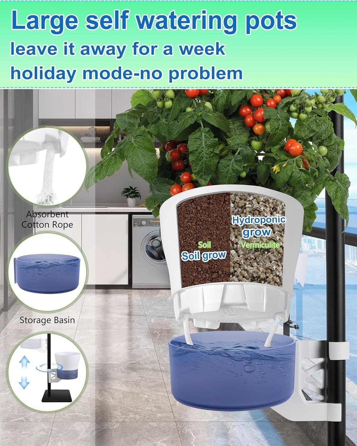 Tall Metal Hydroponics Plant Stand Outdoor Indoor 72" Self Watering Adjustable - Thumbnail 5