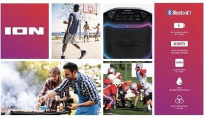 ION Game Day Party Bluetooth Speaker Portable LED Lights Black iPA127 - Thumbnail 2