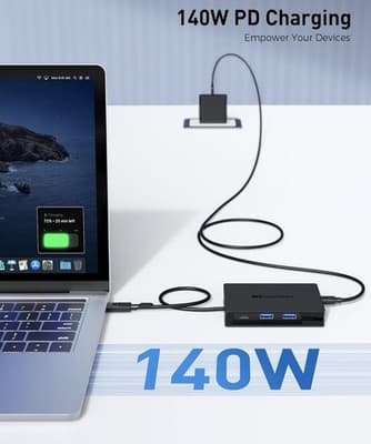 Cable Matters 8-in-1 USB-C Hub Multiport Adapter 140W PD Dual 4K HDMI Ethernet - Thumbnail 7