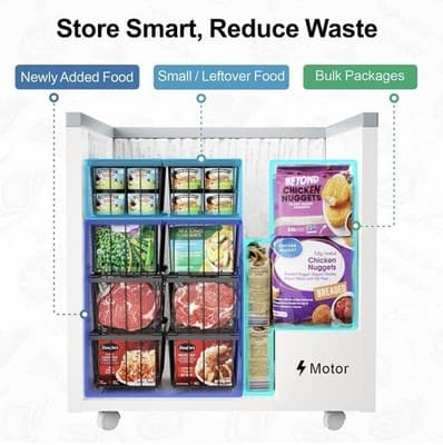 Freezer Organizer Bins 4 Pack Deep Freezer Baskets for 5 to 7 Cu.Ft Stackable - Thumbnail 8