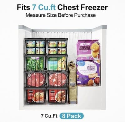 Freezer Organizer Bins 4 Pack Deep Freezer Baskets for 5 to 7 Cu.Ft Stackable - Thumbnail 3