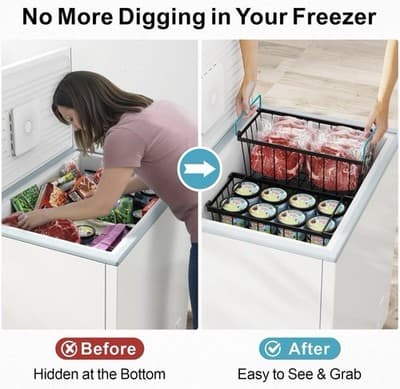Freezer Organizer Bins 4 Pack Deep Freezer Baskets for 5 to 7 Cu.Ft Stackable - Thumbnail 4