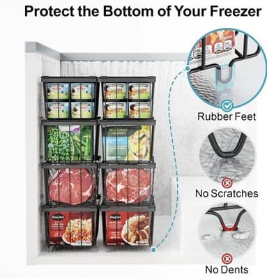 Freezer Organizer Bins 4 Pack Deep Freezer Baskets for 5 to 7 Cu.Ft Stackable - Thumbnail 6