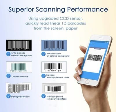 Barcode Scanner Wireless Handheld 1D Laser Reader NADAMOO Bluetooth 2.4G USB - Thumbnail 4