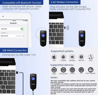 Barcode Scanner Wireless Handheld 1D Laser Reader NADAMOO Bluetooth 2.4G USB - Thumbnail 2