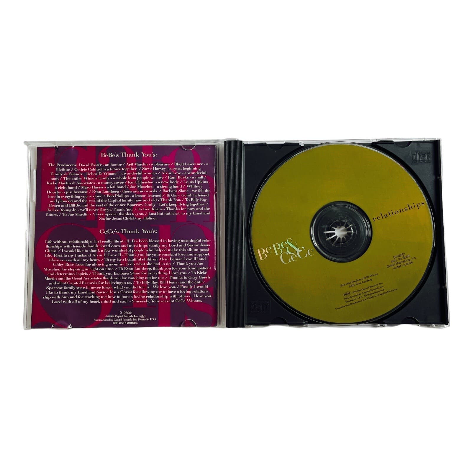BeBe CeCe Winans Album Relationships CD 1994 Capitol Records Contemporary Gospel - Thumbnail 3