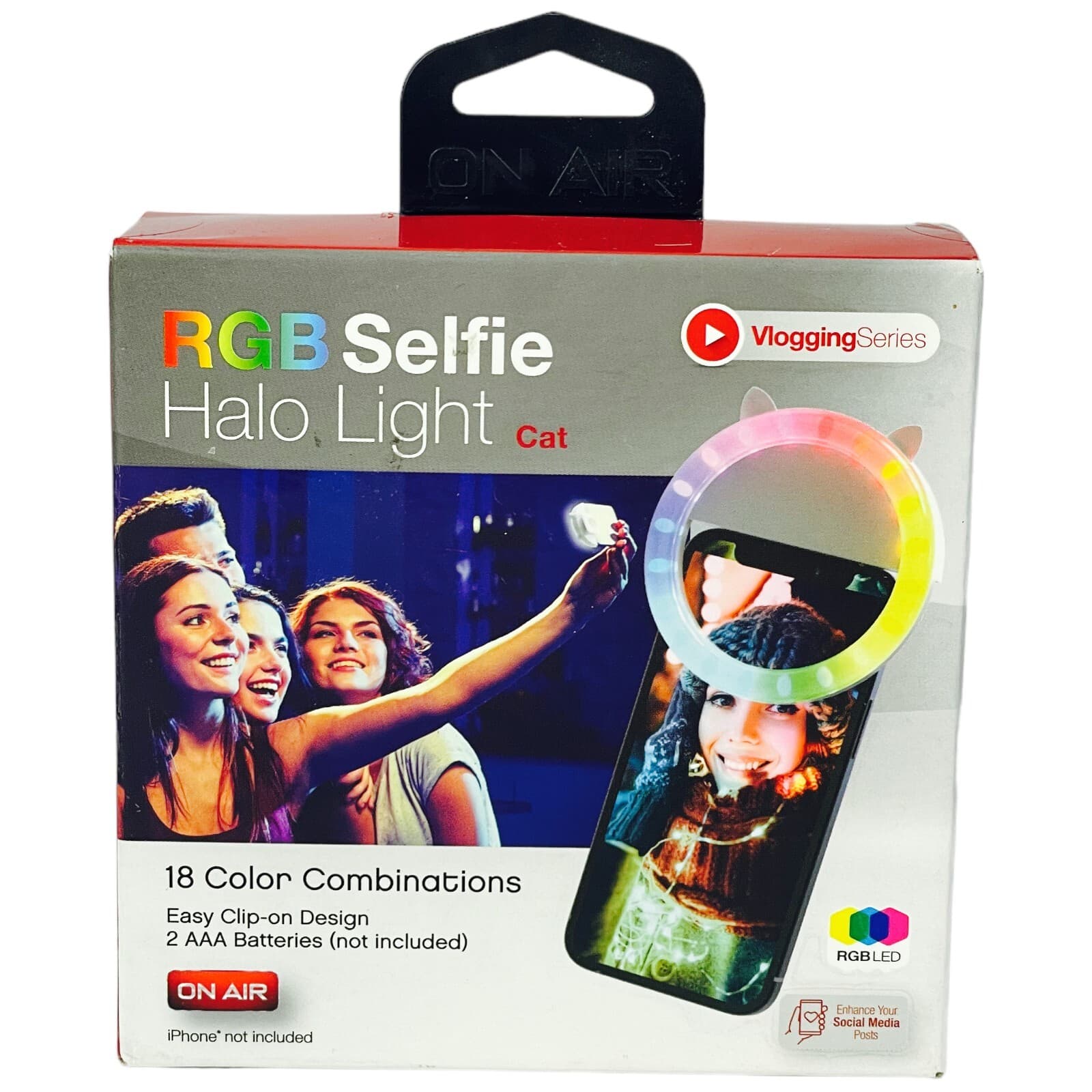 Selfie Ring Light Halo Cell Phone Clip RGB LED On Design 18 Light Settings NEW - Image 1