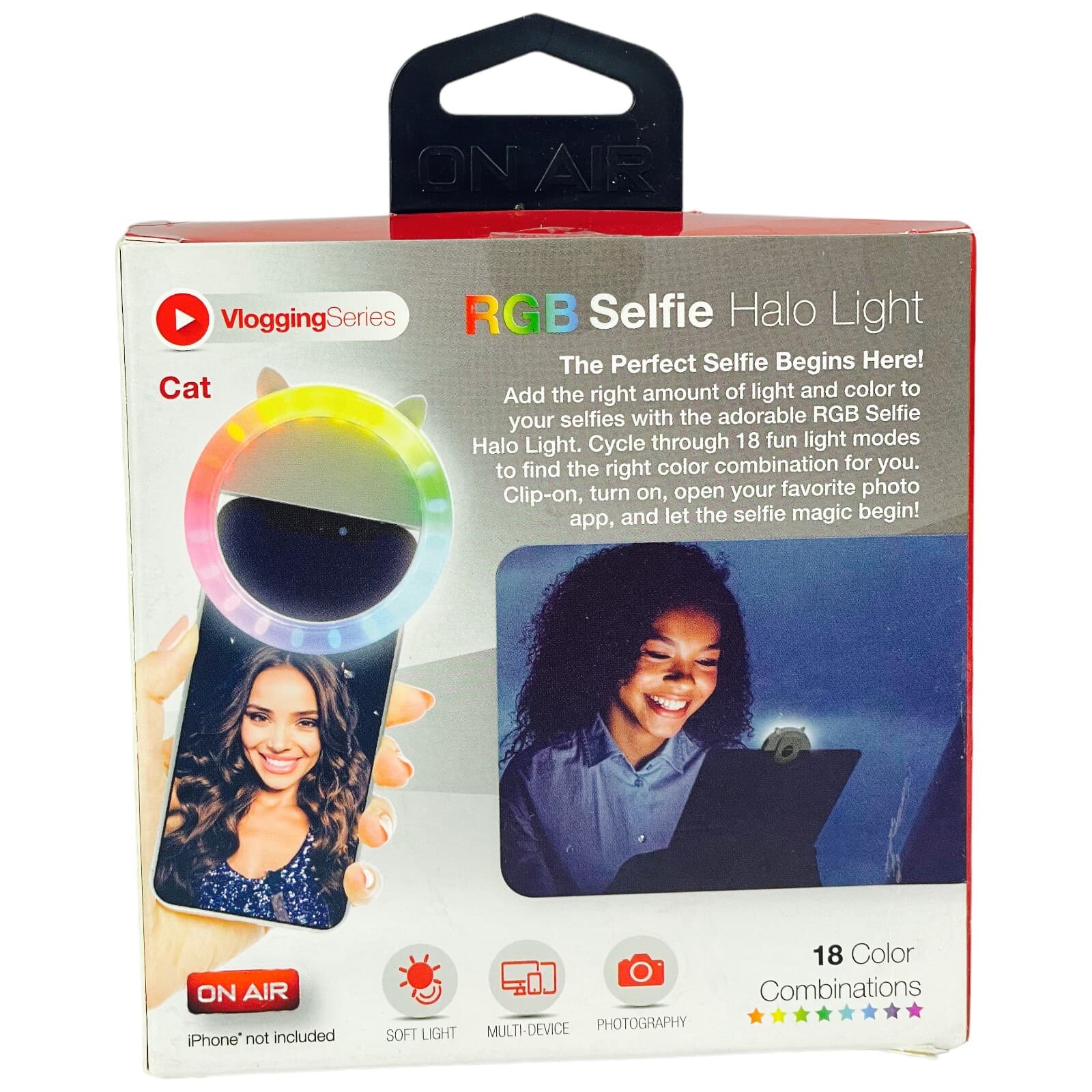 Selfie Ring Light Halo Cell Phone Clip RGB LED On Design 18 Light Settings NEW - Thumbnail 9