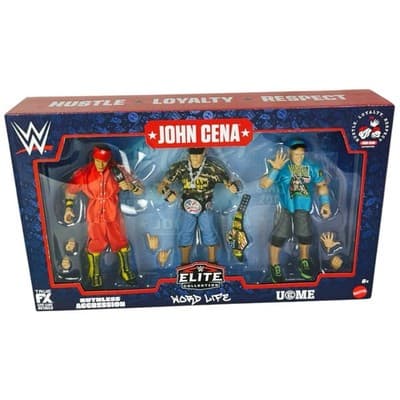 WWE Elite John Cena Retirement Hustle Loyalty Respect 3 Pk Mattel Wrestling - Image 1
