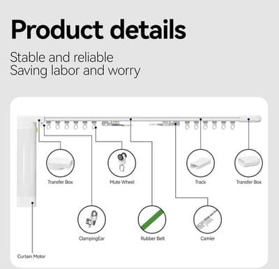 Electric Smart Curtain System Motorized Rod Remote App Control Adjustable 205” - Thumbnail 3
