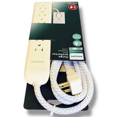 Philips 6 Outlet Surge Protector 6Ft Extension Cord Flat Plug Tangle Free White - Thumbnail 7