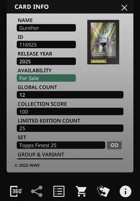 Topps Slam WWE Finest 25 GUNTHER Gold Uncommon Base 25cc Legendary - Thumbnail 3